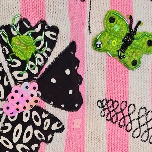 Vintage Design Options Pink & White Striped Knit Button Up Cardigan Sweater - Picture 5 of 7